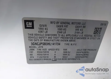 2017 Chevrolet Trax Lt from USA, damaged, VIN 3GNCJPSB3HL141734